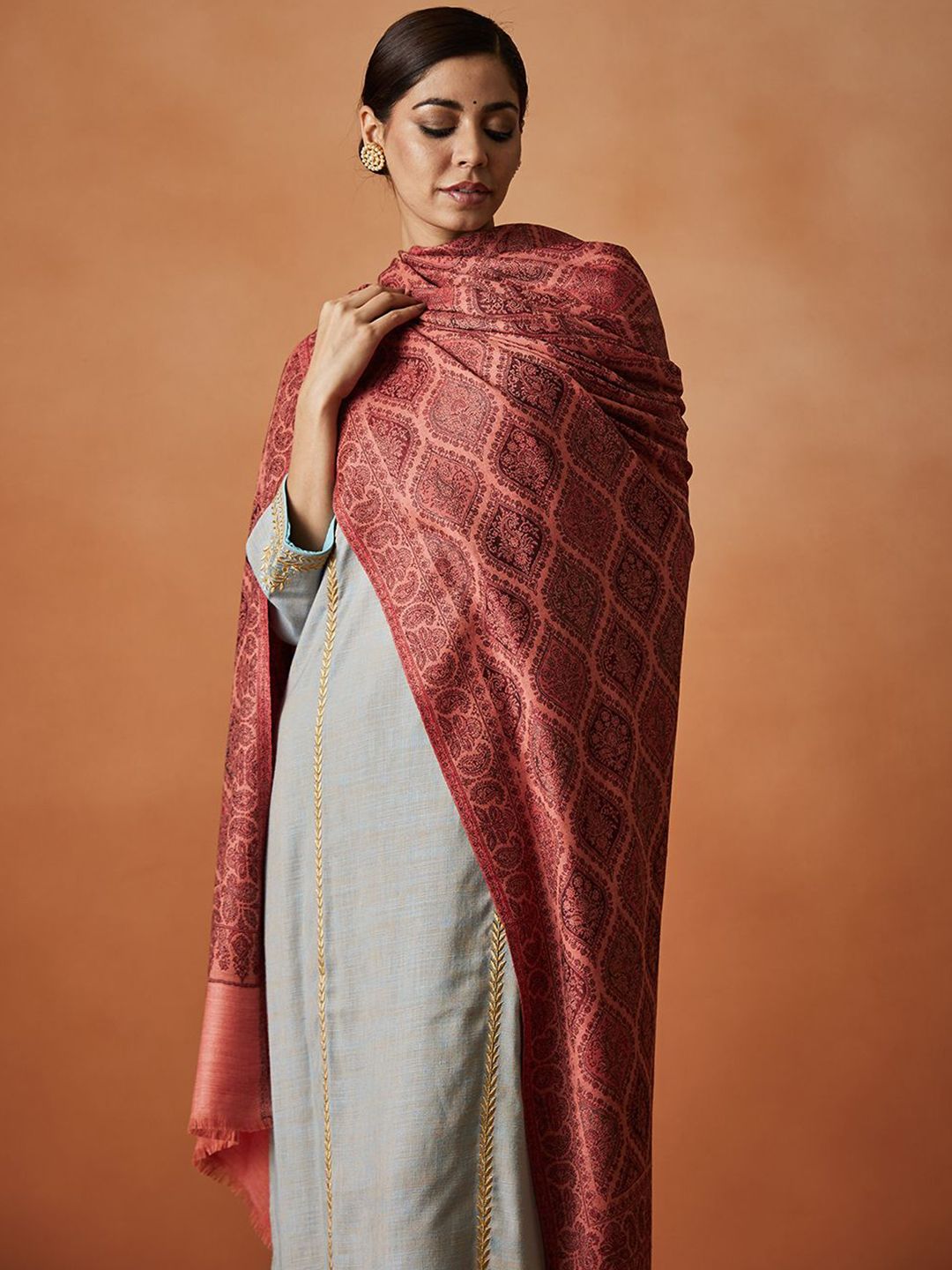 Dhiyona PA Ethnic Motifs Woven Design Woollen Fringed Shawl