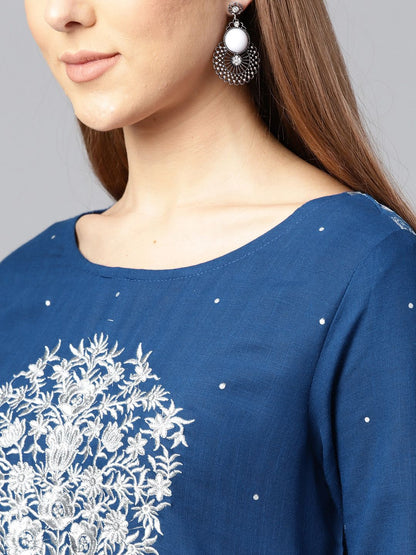 Dhiyona IS Women's Women Blue Printed Kurta with Palazzos