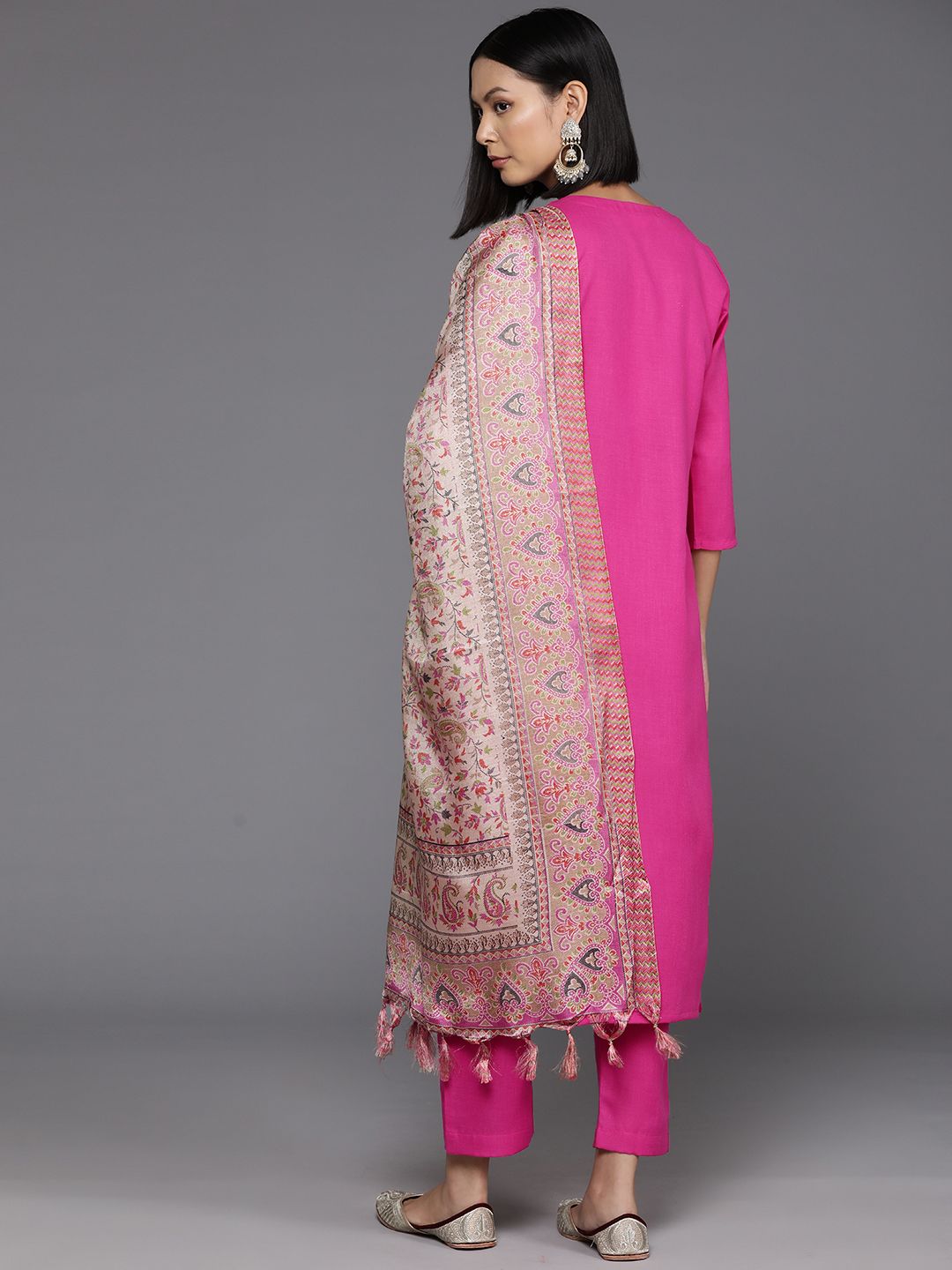 Dhiyona VA Women's Floral Yoke Design Regular Thread Work Kurta with Trousers & Dupatta