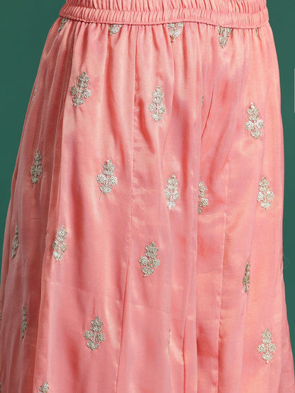 Ethnic Motifs Embroidered Sequinned Kurta with Palazzos & With Dupatta