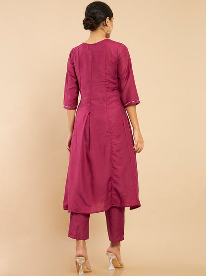 Dhiyona SO Women's Women Pink Sequinned Kurta with Trousers