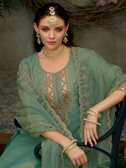 Dhiyona IE Women's Ethnic Motifs Embroidered Kurta with Trousers & Dupatta
