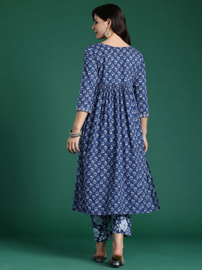Dhiyona IE Floral Printed Empire Pure Cotton Kurta with Trousers