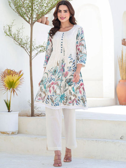 Dhiyona IE Floral Printed Pure Cotton Tunic With Trousers Co-Ords