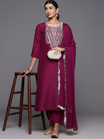 Dhiyona VA Women'sPaisley Zzari Embroidered Regular Kurta with Trousers & Dupatta