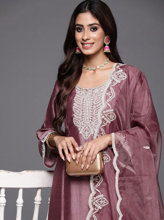Dhiyona IE Women Embroidered Regular Sequined Kurta with Trousers & Dupatta