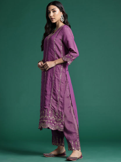 Dhiyona IE Floral Embroidered Kurta With Trousers & Dupatta