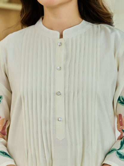 Dhiyona IE Floral Embroidered Pure Cotton Tunic With Trousers Co-Ords