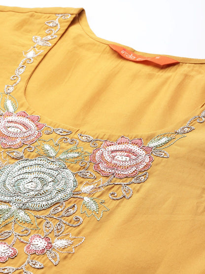 Dhiyona IE Floral Embroidered Sequinned Kurta With Trousers & Dupatta