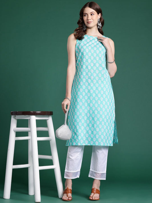 Dhiyona IE Ethnic Motifs Block Printed Pure Cotton Kurta