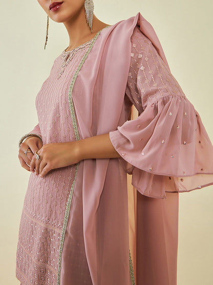 Dhiyona SO Women's Sequin Embellished Kurta with Sharara & Dupatta