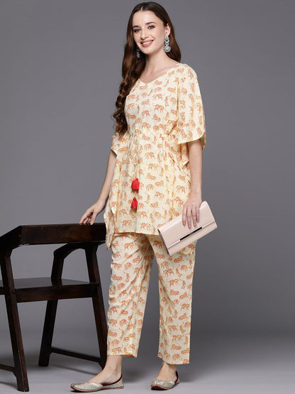 Dhiyona IE Women Printed Pure Cotton Tunic with Trousers