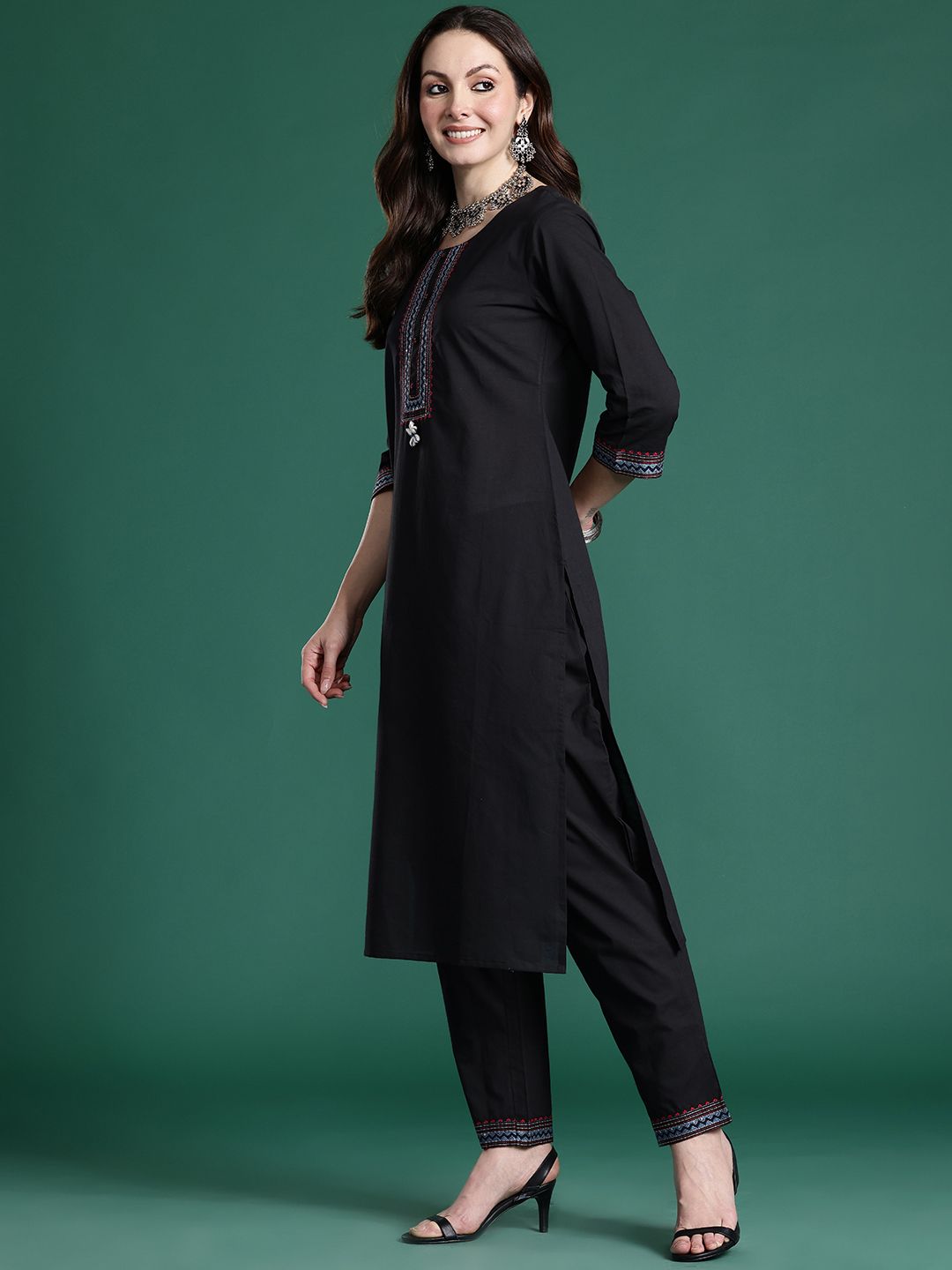 Embroidered Regular Beads & Stones Pure Cotton Kurta with Trousers & With Dupatta