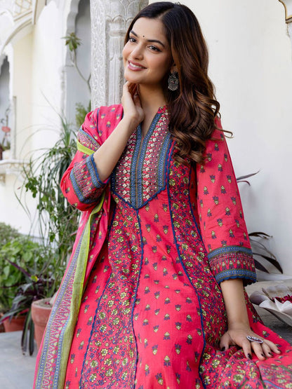 Women Ethnic Motifs Printed Regular Sequinned Pure Cotton Kurta with Trousers & With Dupatta