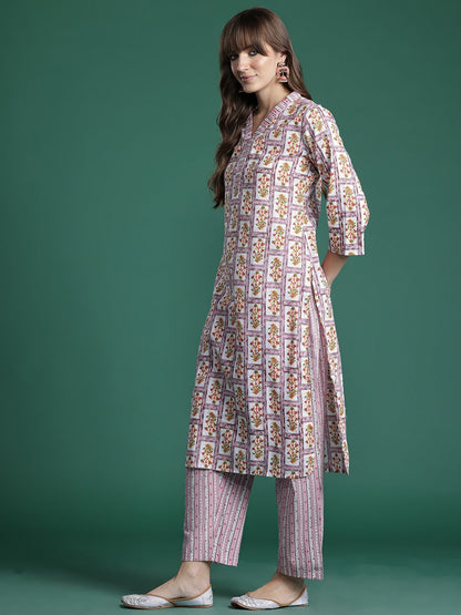 Dhiyona IE Floral Printed Pure Cotton Kurta with Trousers