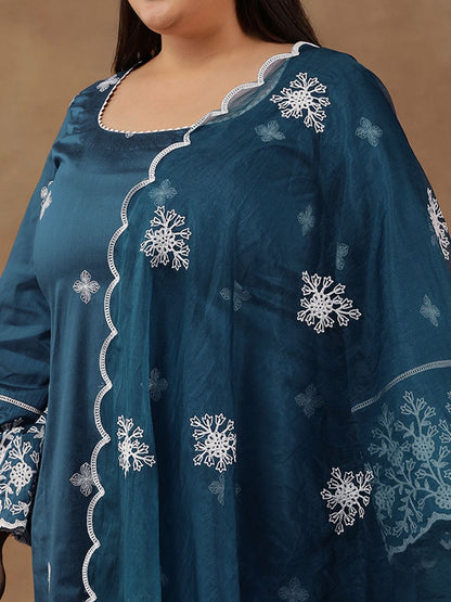 Dhiyona IN Floral Embroidered Regular Gotta Patti Straight Kurta With Trousers & Dupatta