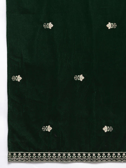 Dhiyona VA Women'sWinter floral Zari Embroidered Velvet Kurta Set with Dupatta.