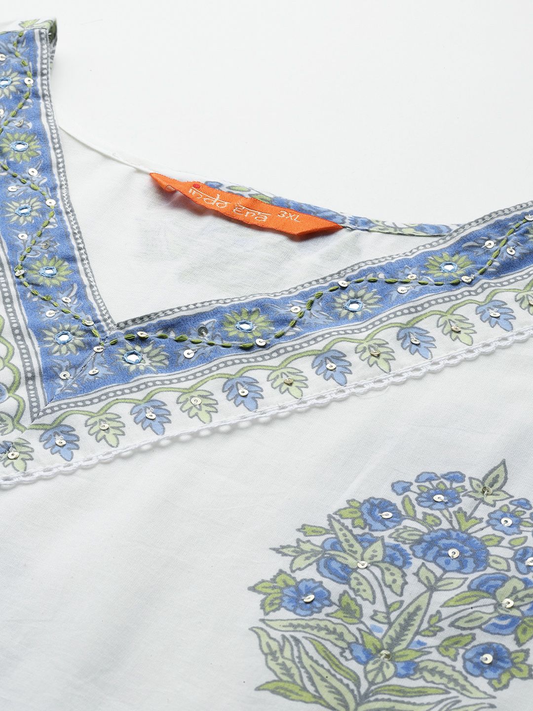 Dhiyona IE Plus Size Floral Printed Sequinned Pure Cotton Kurta with Trousers & With Dupatta