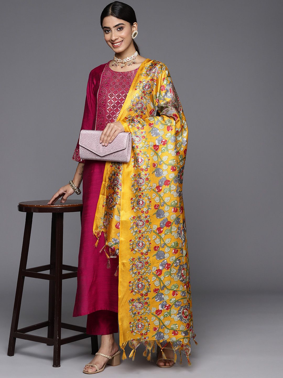 Dhiyona VA Women's Ethnic Motifs Regular Gotta Patti Kurta with Trousers & With Dupatta