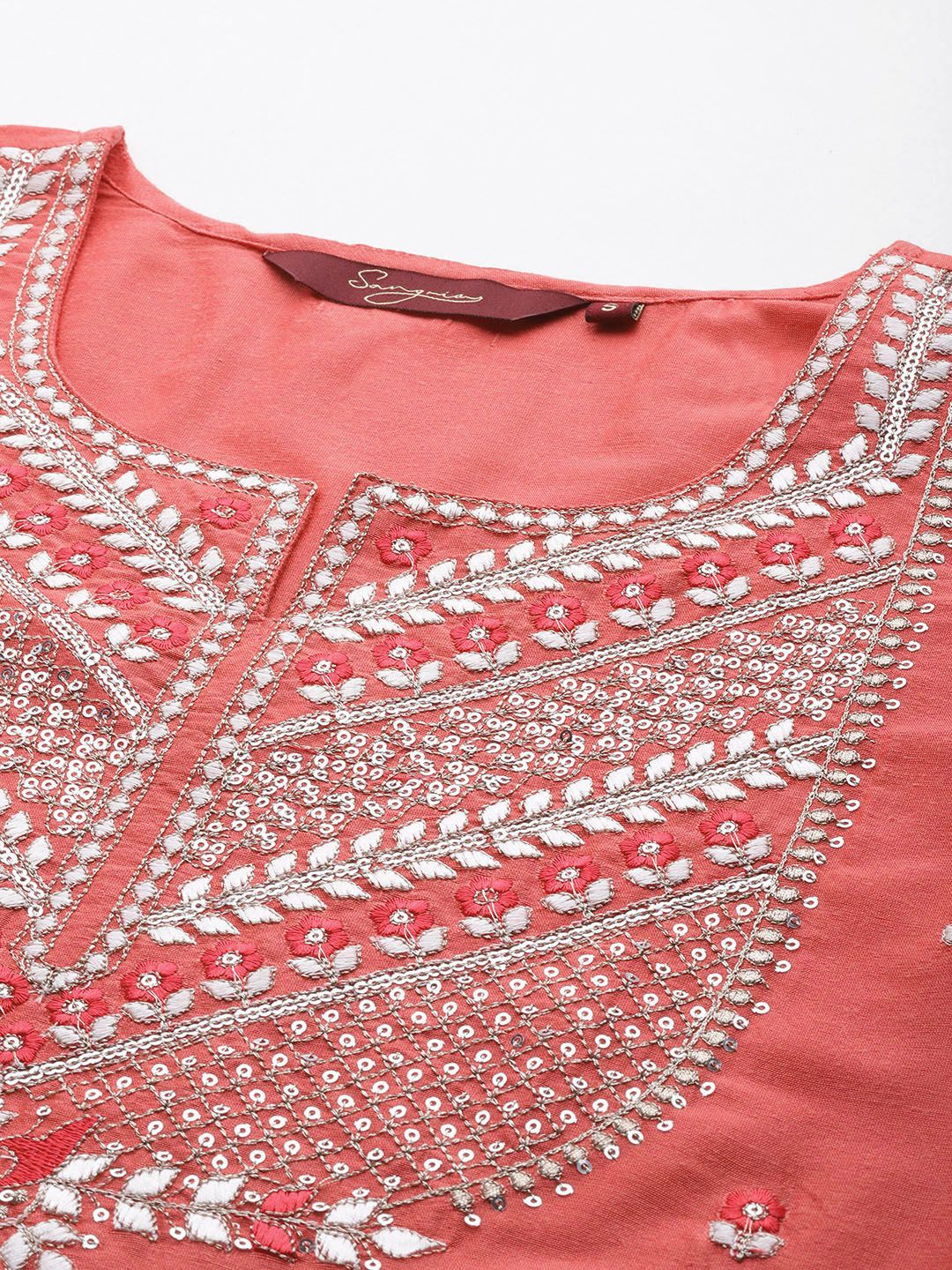 Dhiyona SN Women's Floral Embroidered Sequinned Kurta with Trousers & Dupatta