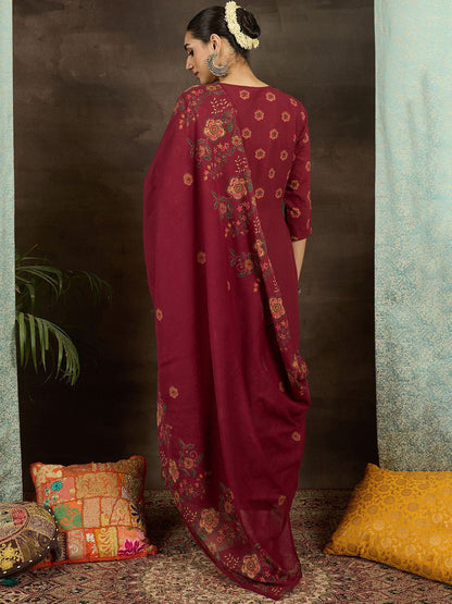 Women Floral Printed Beads and Stones Pure Cotton Kurta with Trousers & Dupatta