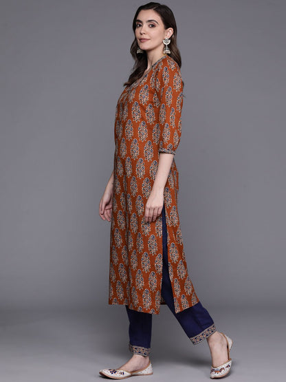 Dhiyona IE Women Ethnic Motifs Printed Pure Cotton Kurta with Trousers & With Dupatta