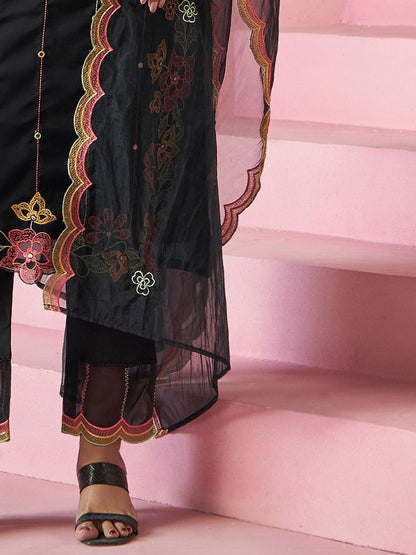 Women Floral Embroidered Regular Mirror Work Kurta with Trousers & With Dupatta