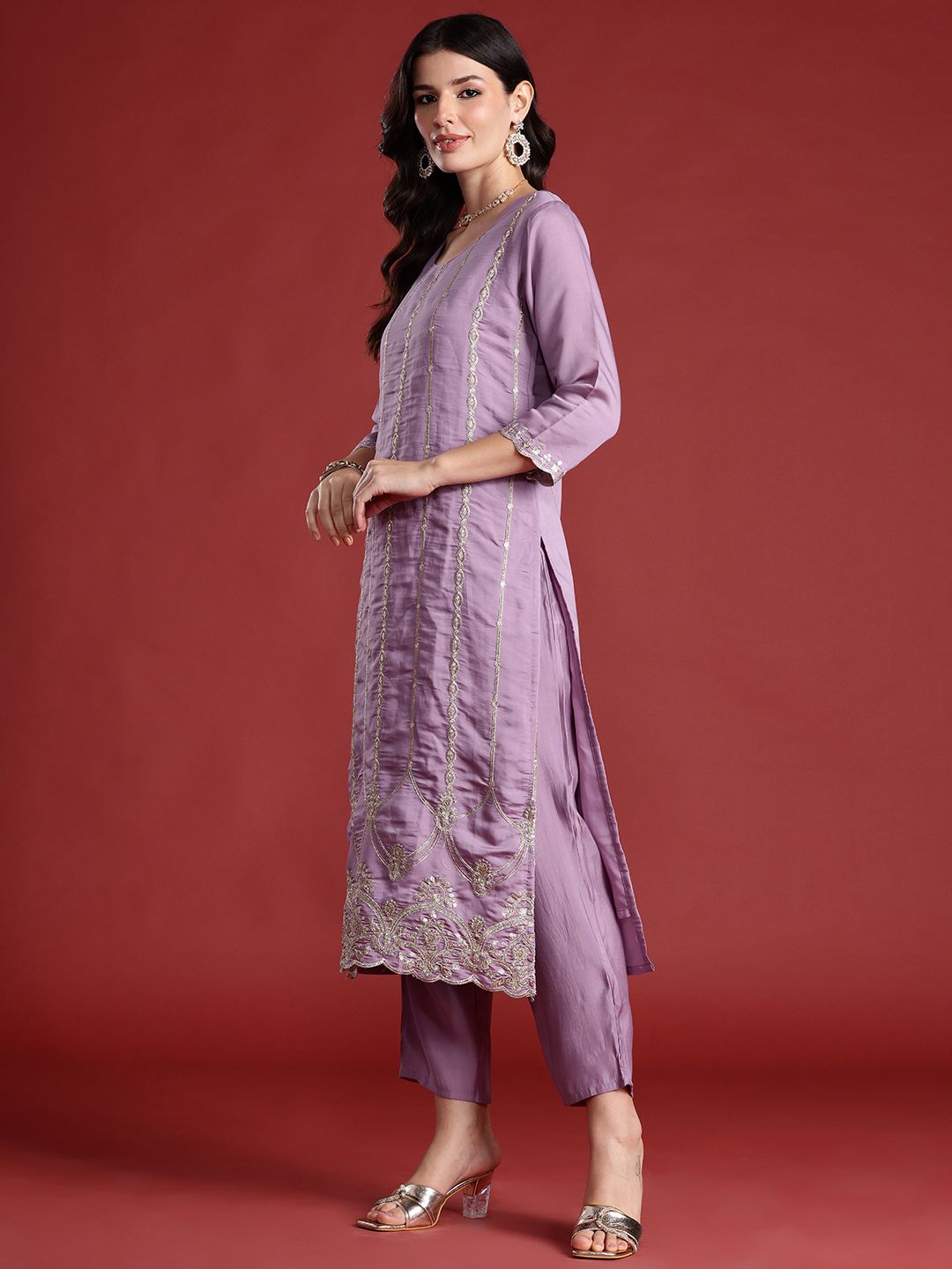 Ethnic Motifs Embroidered Kurta with Trousers & With Dupatta