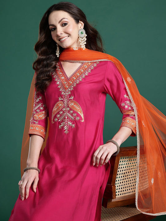 Ethnic Motifs Regular Kurta with Trousers & Dupatta