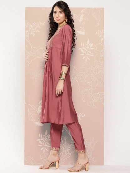 Dhiyona VA Women's Embroidered Empire Kurta with Trousers & With Dupatta