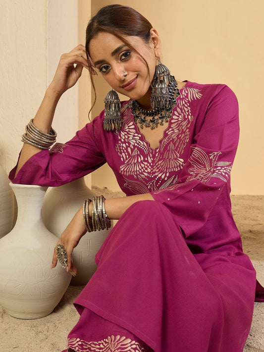 Dhiyona IE Women Embroidered Regular Thread Work Kurta with Trousers