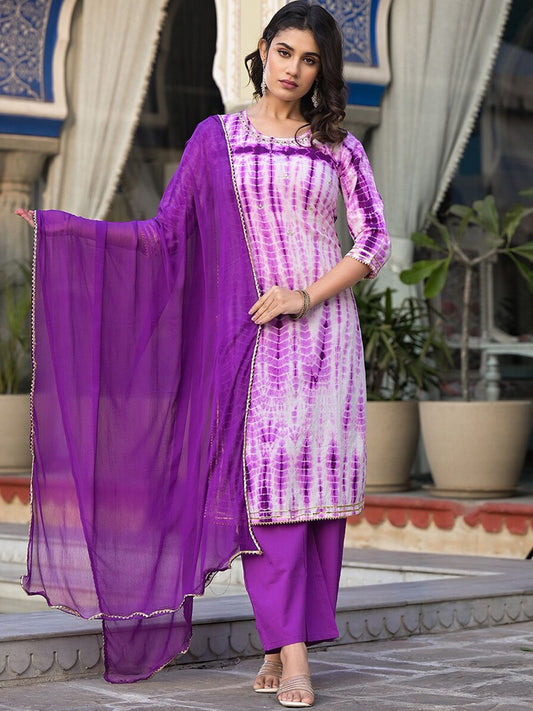 Dhiyona VA Women's Dyed Regular Gotta Patti Pure Cotton Kurta with Palazzos & With Dupatta