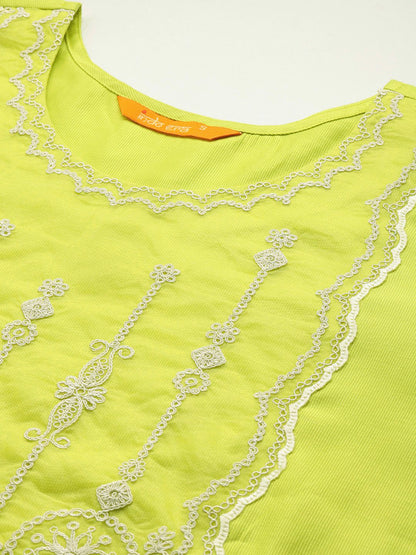 Dhiyona IE Ethnic Motifs Embroidered Aari Work Liva Kurta With Trousers & Dupatta
