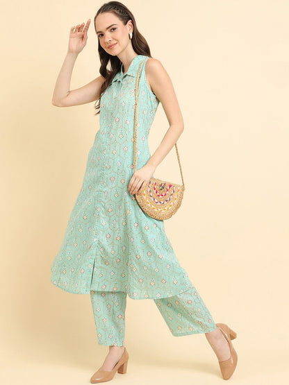 Dhiyona VA Women'sBlue Floral Printed Regular Kurta with Palazzos