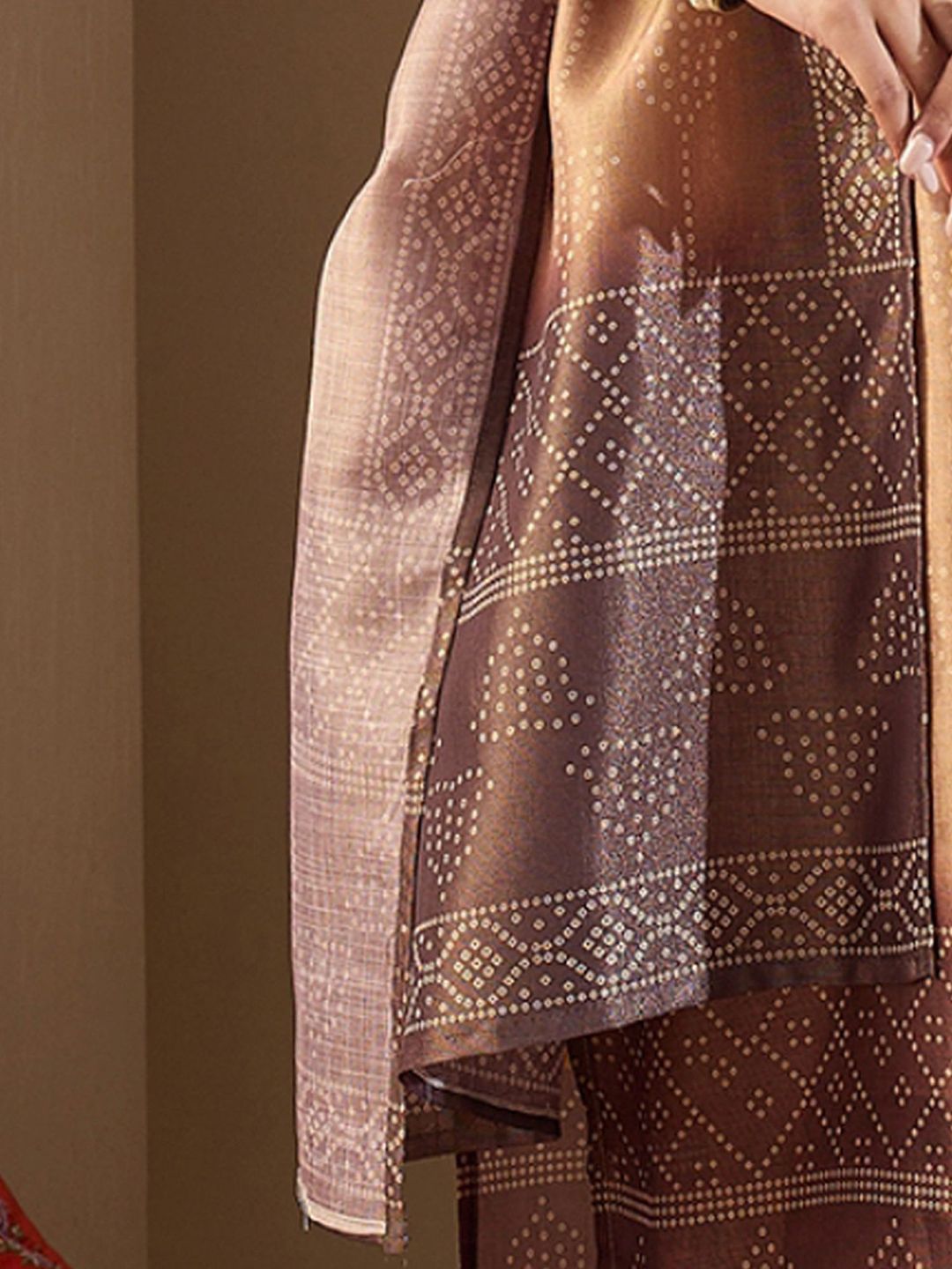 Women Bandhani Printed Regular Sequinned Kurta with Trousers & With Dupatta