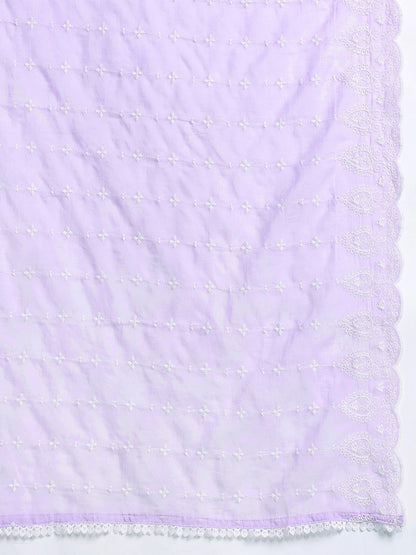 Floral Embroidered Thread Work Pure Cotton Kurta With Trousers & Dupatta