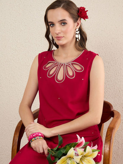 Dhiyona IE Women Solid Embroidered Kurta with Trousers