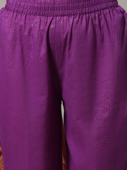 Dhiyona VA Women's Purple Ethnic Motifs Yoke Design Pure Cotton Kurta with Trousers & Dupatta