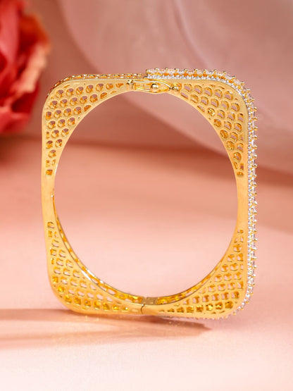 Dhiyona RJ Women's Brass Cubic Zirconia Gold-Plated Bangle-Style Bracelet