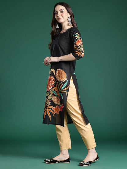 Dhiyona IE Women Floral Printed Pure Cotton Kurta with Trousers & With Dupatta