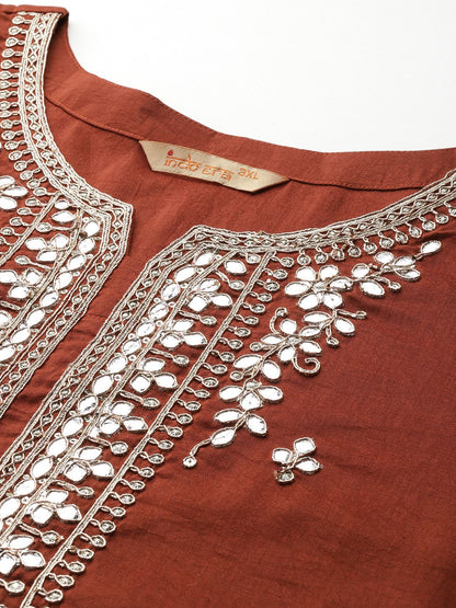 Dhiyona IE Plus Size Ethnic Motifs Embroidered Gotta Patti Kurta Set