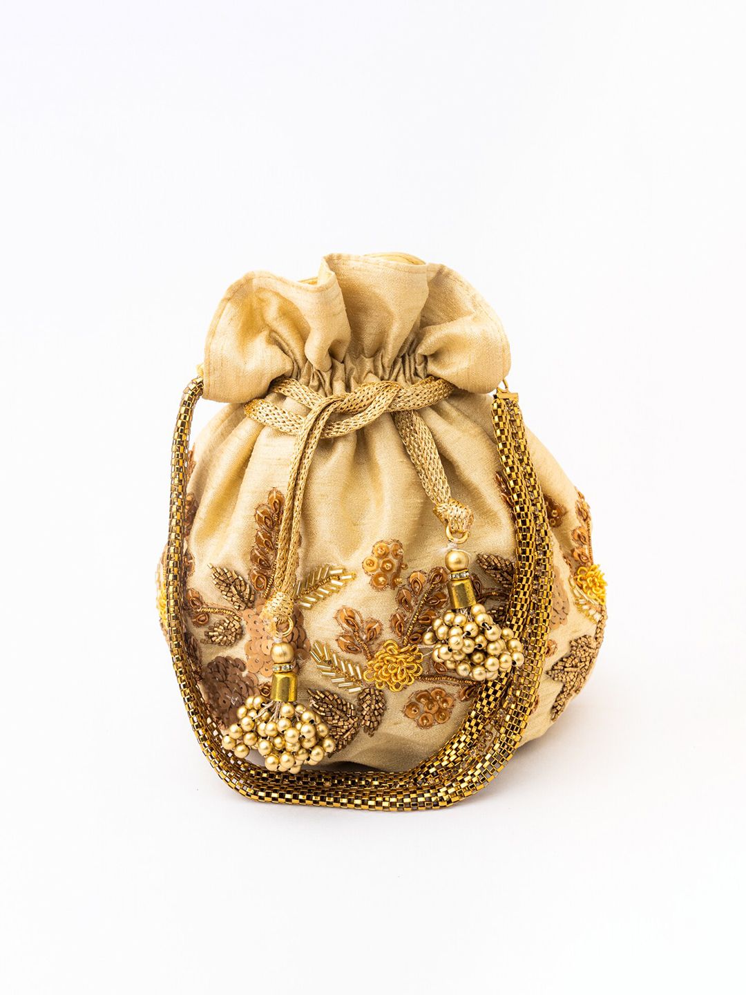 Dhiyona NR Women Cream Embroidered Potli Bag