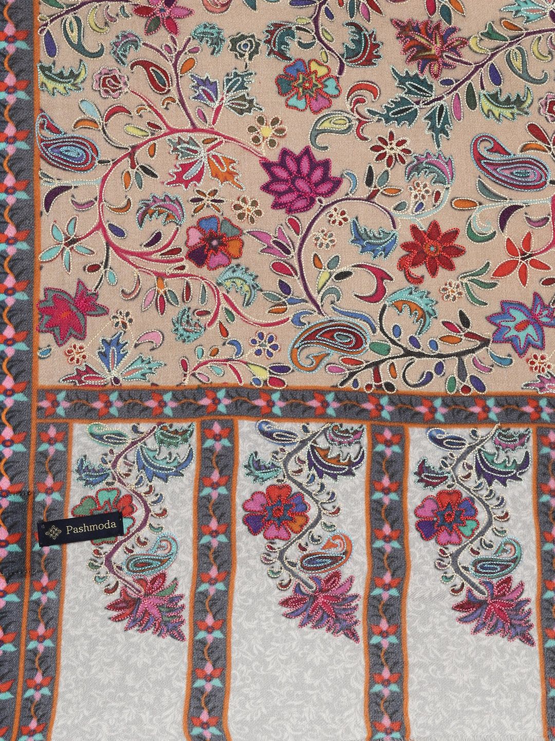 Dhiyona PA Women Beige & Maroon Aari Embroidered Kalamkari Woolen Shawl