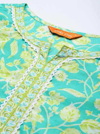 Dhiyona IE Floral Printed Pure Cotton Kurta with Trousers & With Dupatta