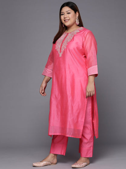 Dhiyona VA Women's Floral Yoke Design Sequinned Chanderi Silk Kurta with Trousers & Dupatta