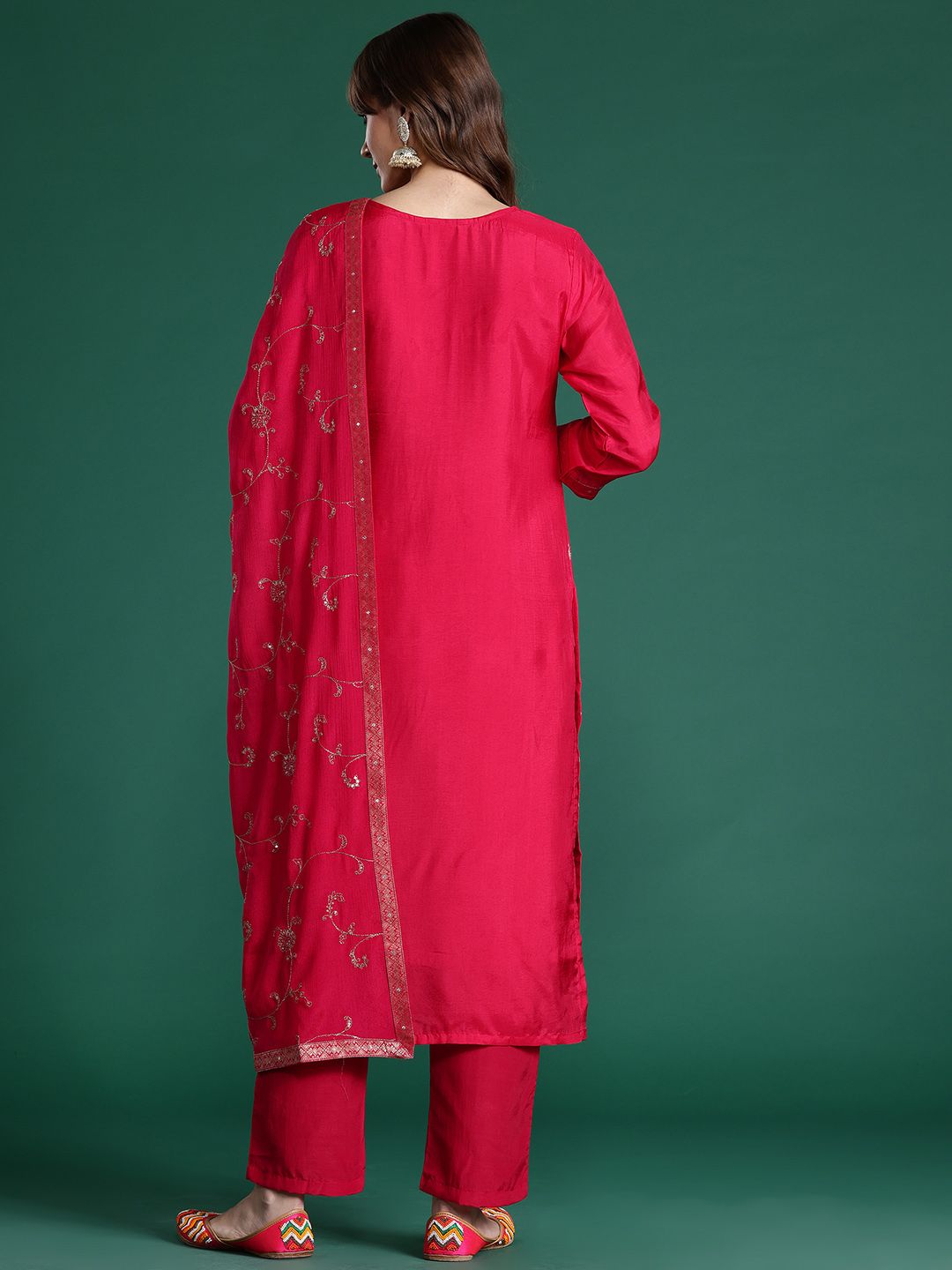 Ethnic Motifs Woven Design Zari Kurta with Trousers & With Dupatta