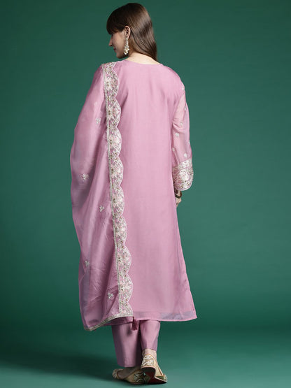 Ethnic Motifs Embroidered Sequinned Kurta With Trousers & Dupatta