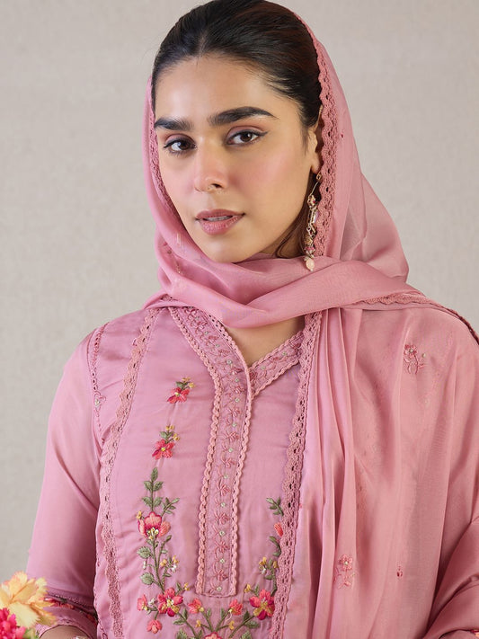 Dhiyona IE Women Ethnic Motifs Embroidered Regular Thread Work Kurta with Trousers & Dupatta