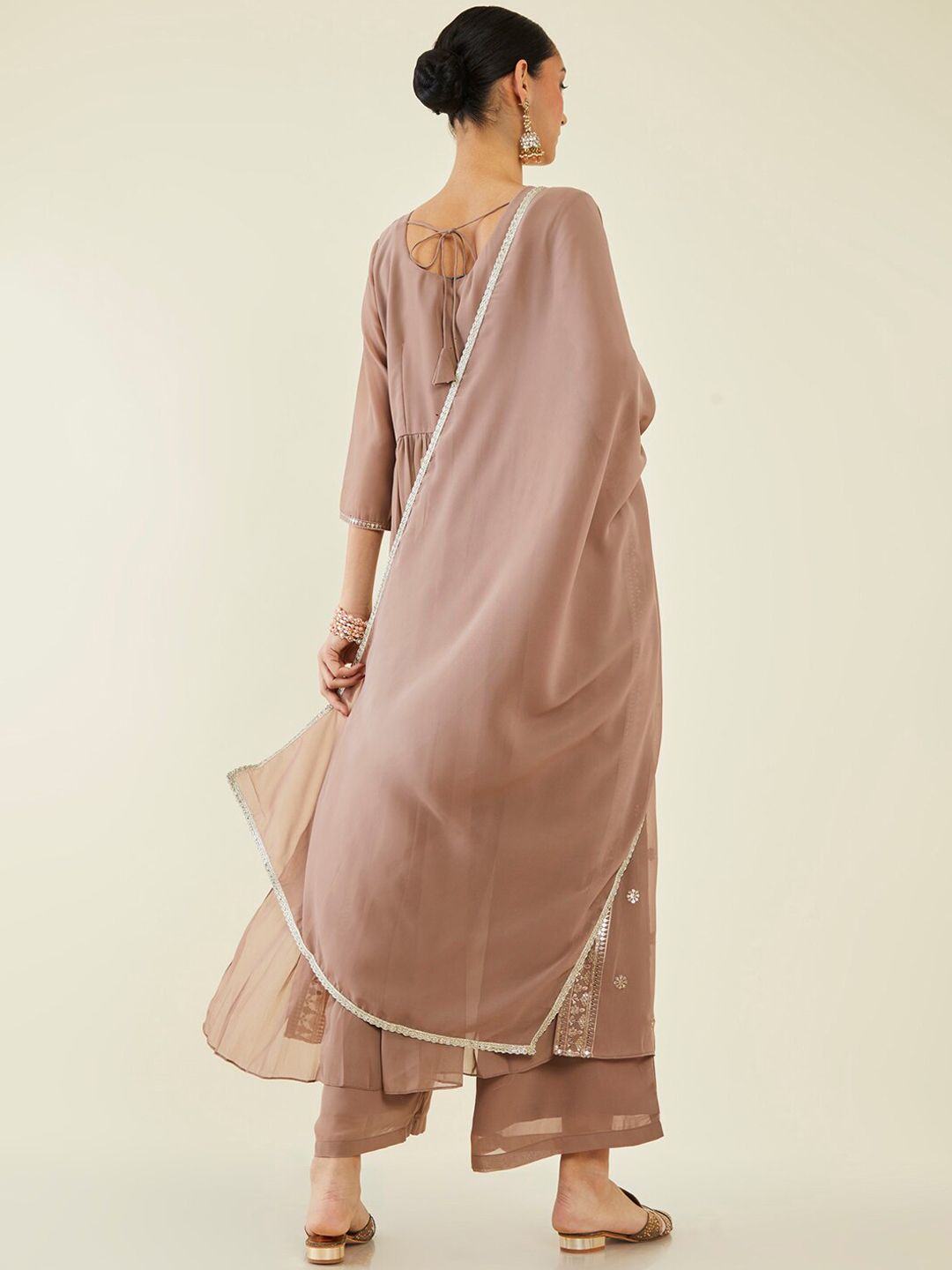 Dhiyona SO Women's Floral Embroidered Pleated Kurta with Palazzos & Dupatta