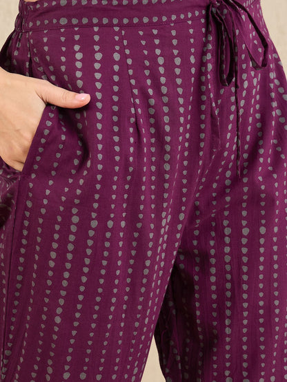 Dhiyona IE Floral Printed Tie-Up Neck Pure Cotton Straight Kurta With Trousers & Dupatta